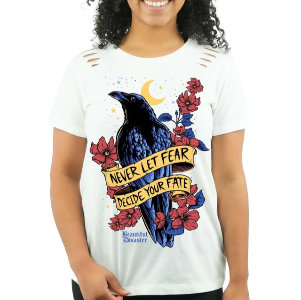 NEW Beautiful Disaster Raven Slashed Tee
